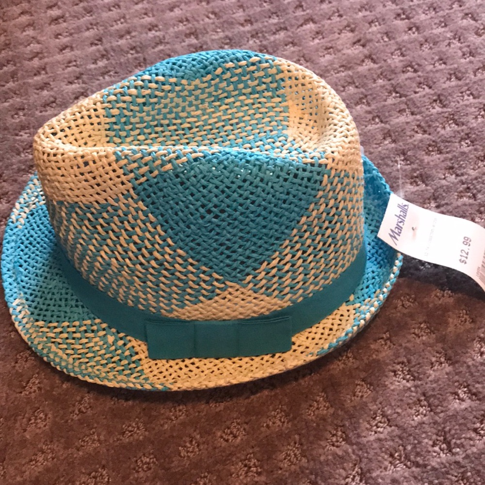 Teal and tan fedora